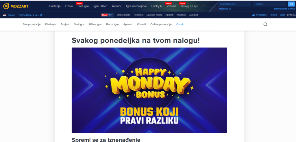 Mozzartbet Kladionica Happy Monday Bonus