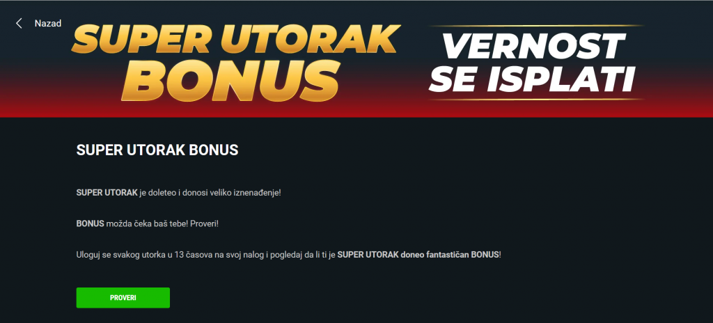 Meridian Super Utorak bonus bez depozta