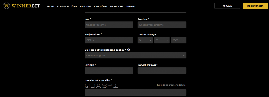 Winnerbet kladionica proces registracije