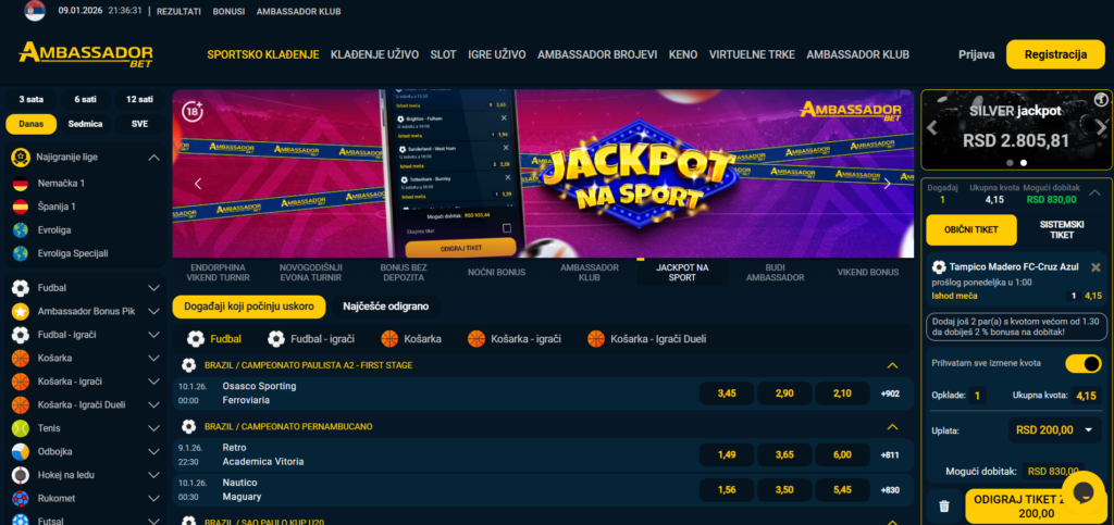 Ambassadorbet kladionica početna strana je ujedno i ponuda klađenja