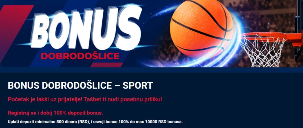 Tašbet bonus dobrodošlice za klađenje se dobija u formi freebetova za prvi uplaćeni depozit