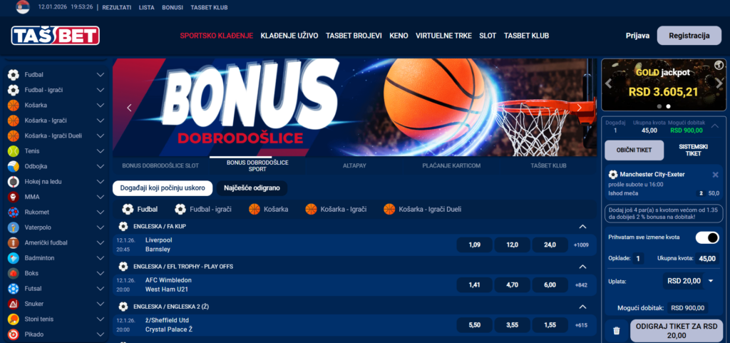 Tašbet ponuda klađenja