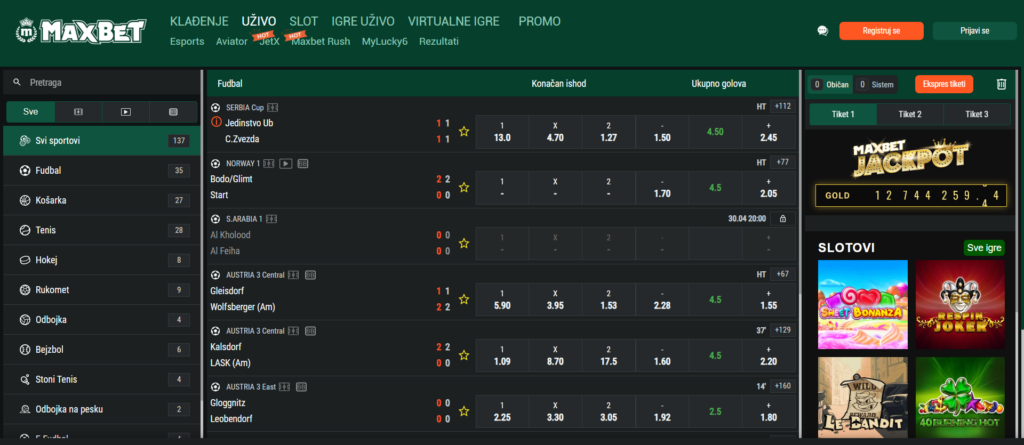MaxBet uživo klađenje