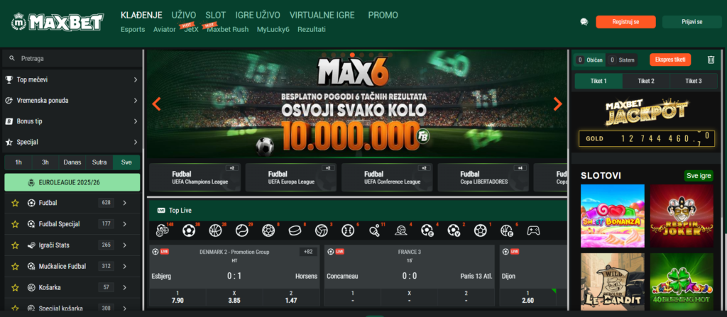 MaxBet onlajn kladionica - početna strana